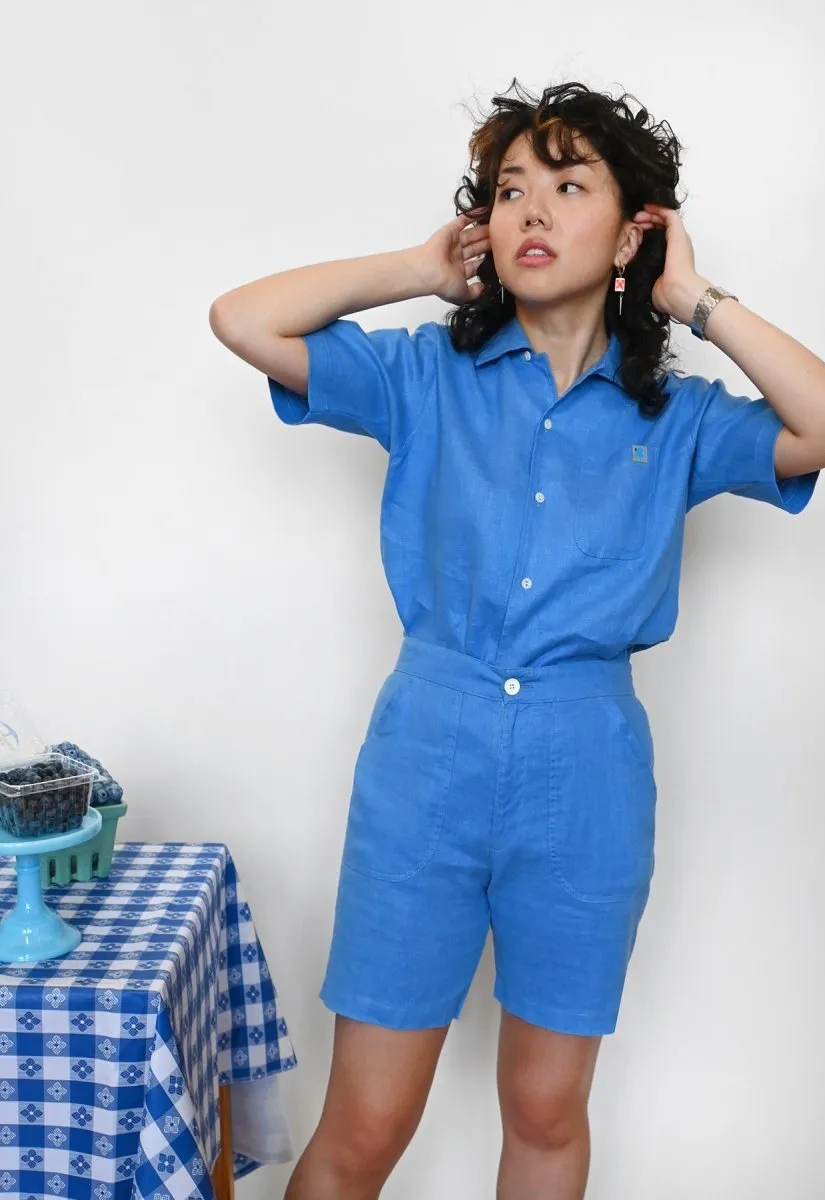 "Tutti Frutti" Linen Shirt - Blueberry