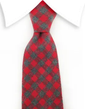 Red & Grey Checkered Cotton Tie