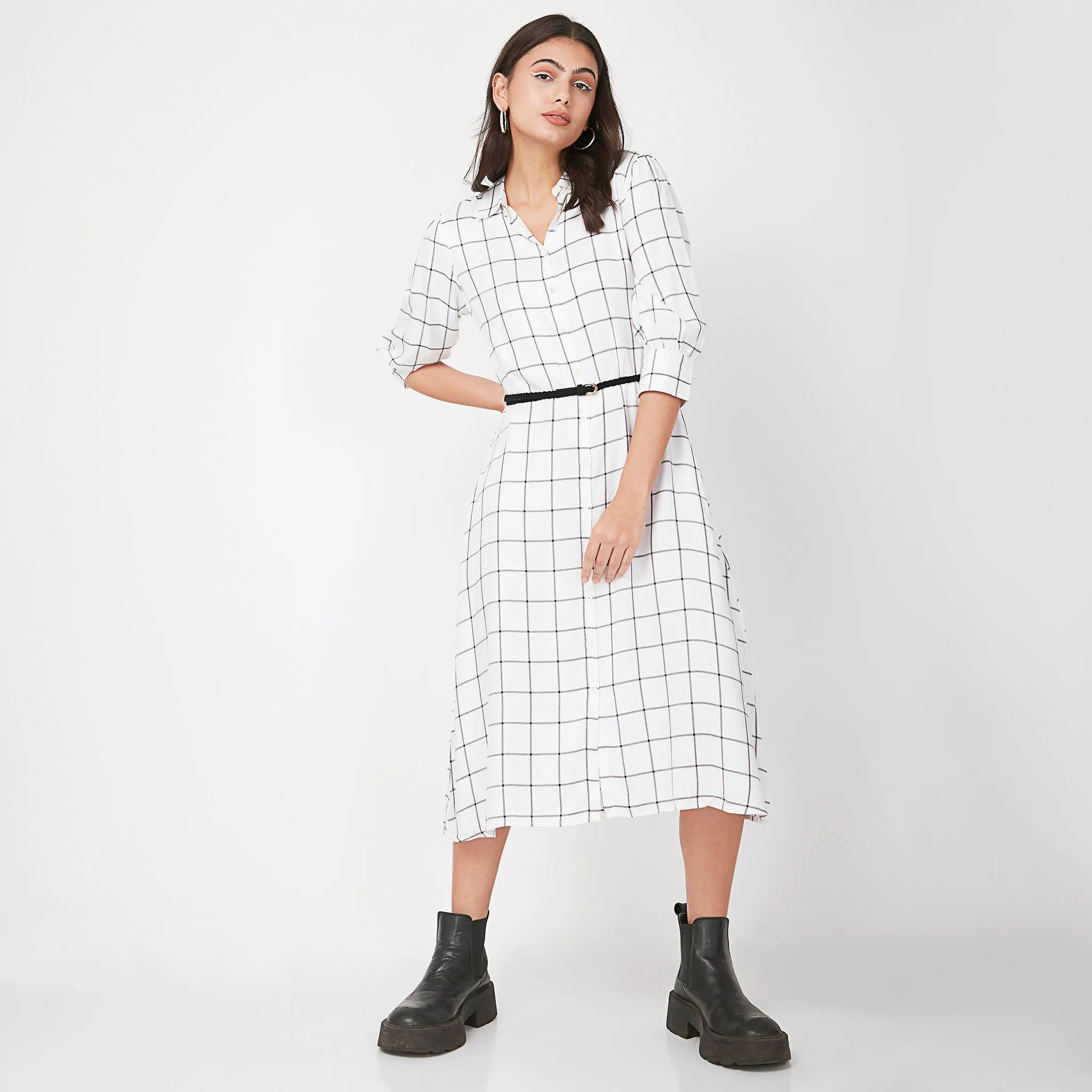 Regular Fit Checkered Dress