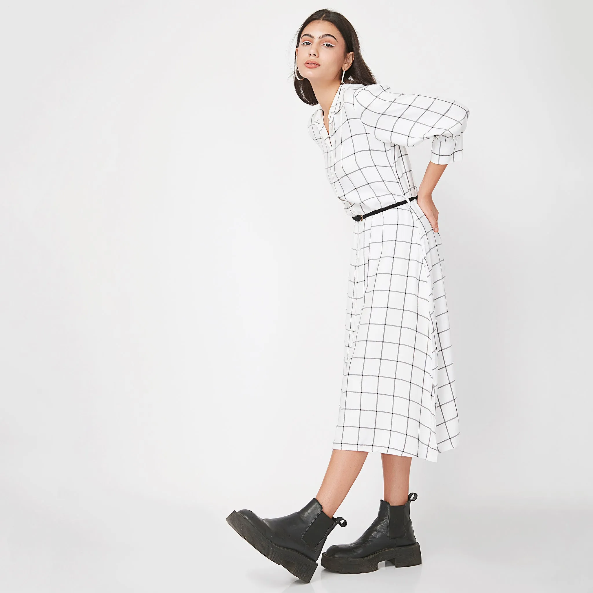 Regular Fit Checkered Dress