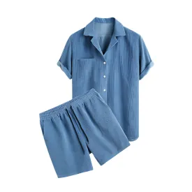 Relaxed Fit Corduroy Shirt Short Sleeve Summer Set