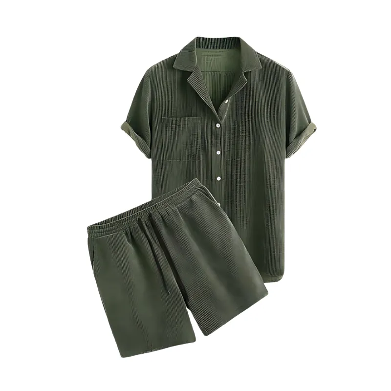 Relaxed Fit Corduroy Shirt Short Sleeve Summer Set