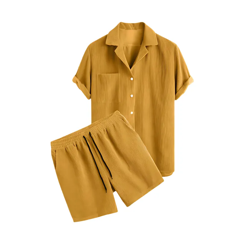 Relaxed Fit Corduroy Shirt Short Sleeve Summer Set