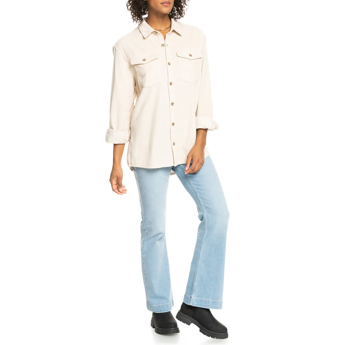 Roxy Women's Let It Go Corduroy Long Sleeve Button-Up Shirt