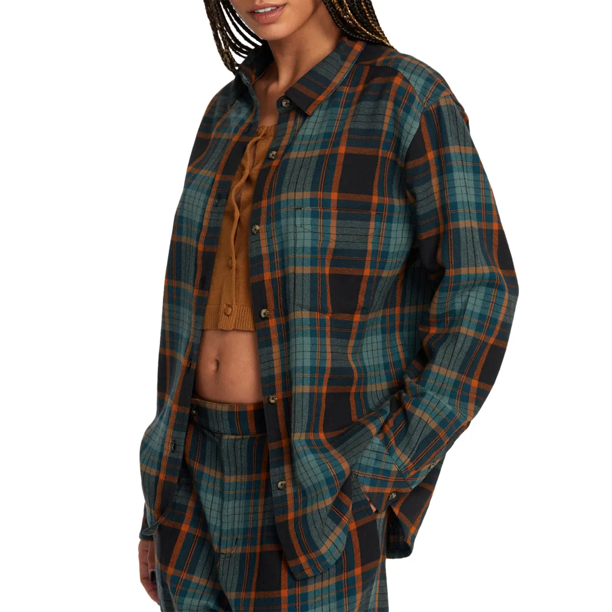 RVCA Women's Mable Long Sleeve Button-Up Flannel Shirt