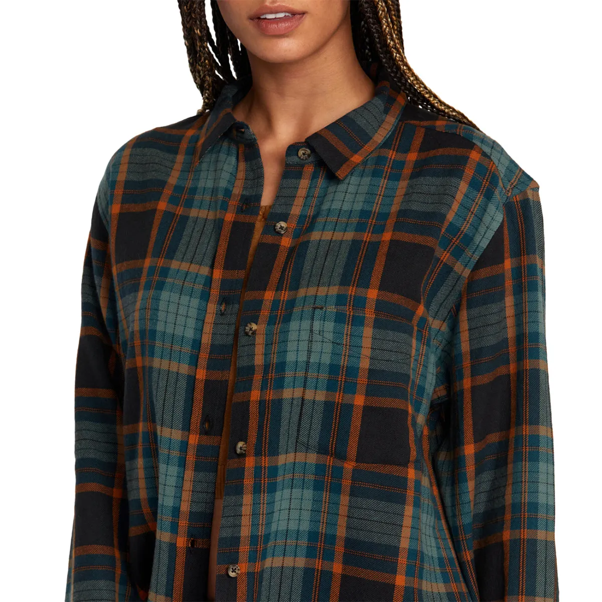 RVCA Women's Mable Long Sleeve Button-Up Flannel Shirt