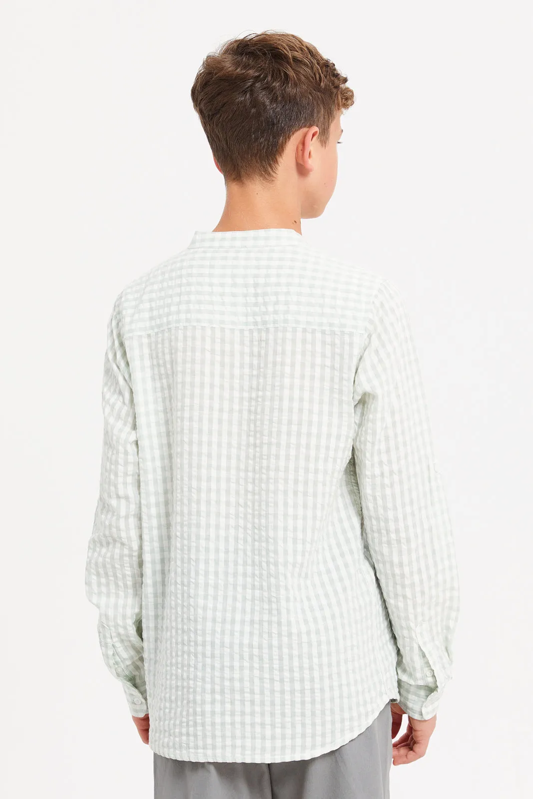 Senior Boys White And Mint Checkered Shirt