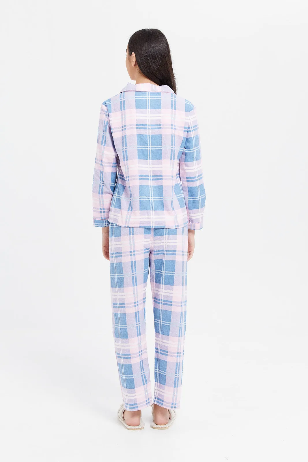 Senior Girls Blue And Pink Checkered Pyjama Set (2 Piece)