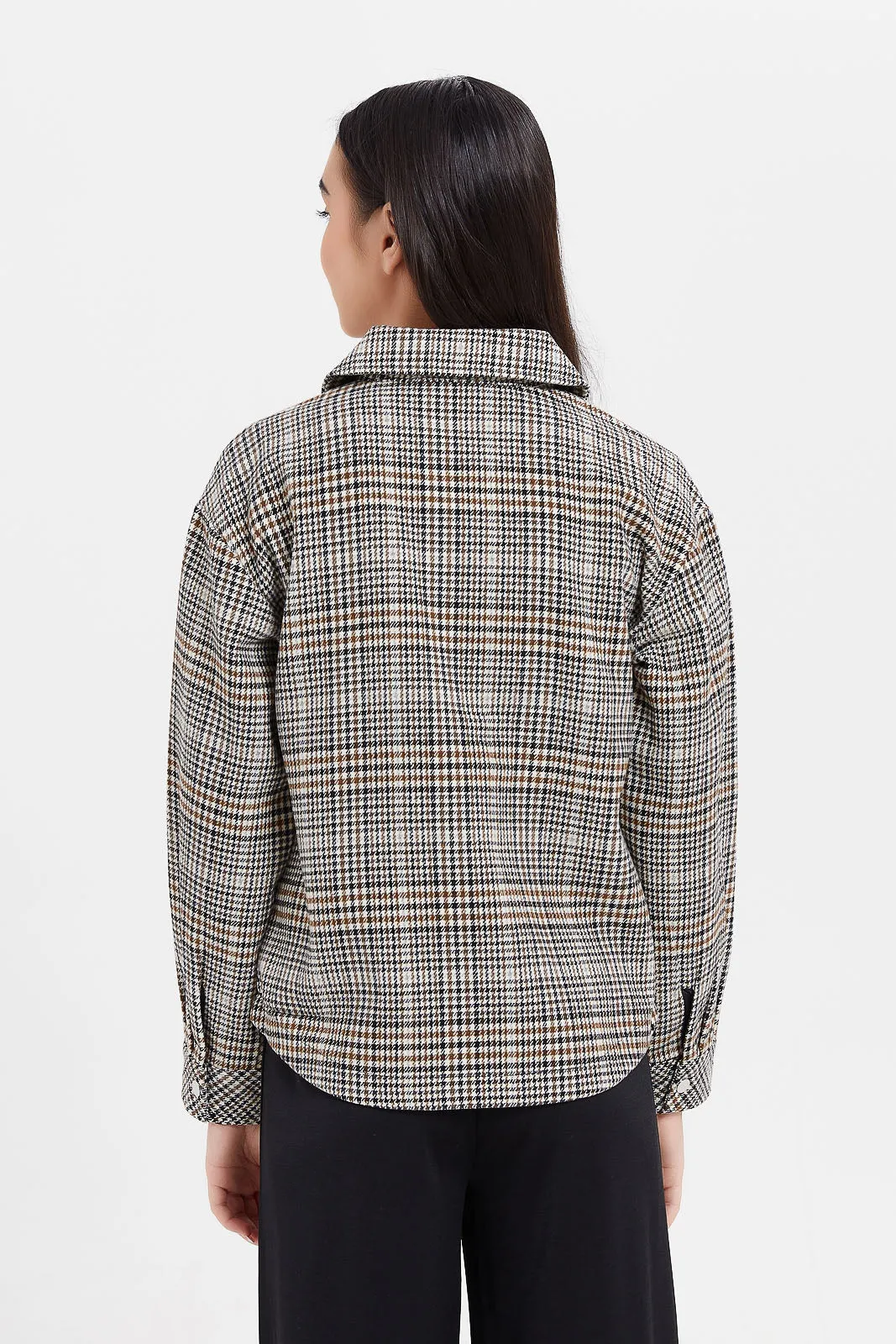 Senior Girls Brown Checkered Jacket