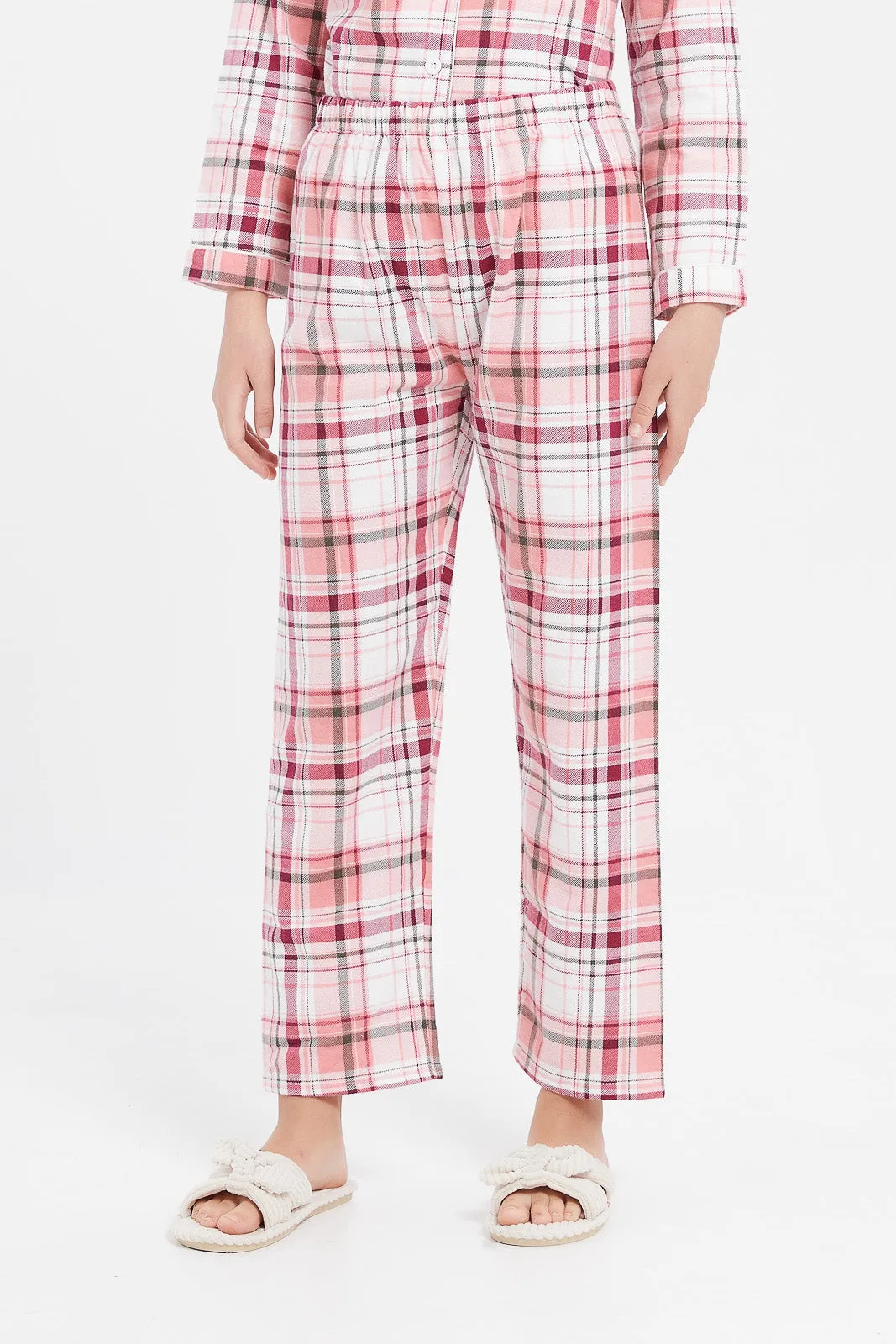 Senior Girls Pink And White Checkered Pyjama Set (2 Piece)