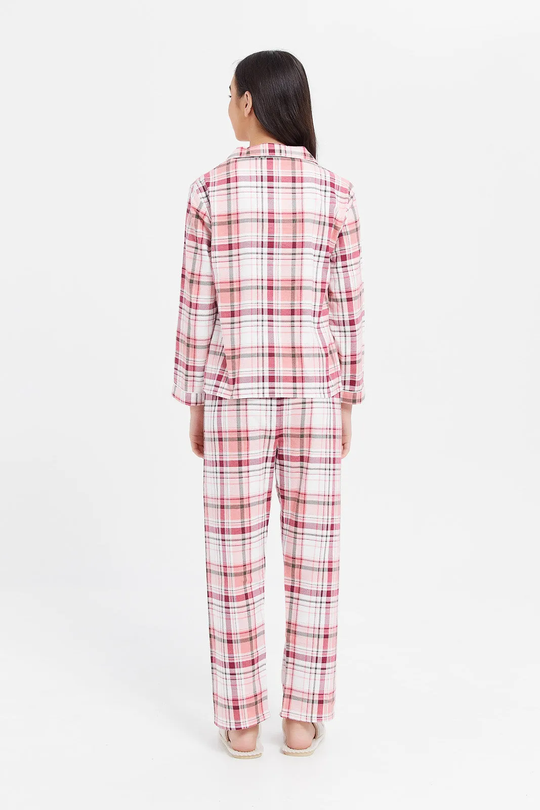 Senior Girls Pink And White Checkered Pyjama Set (2 Piece)