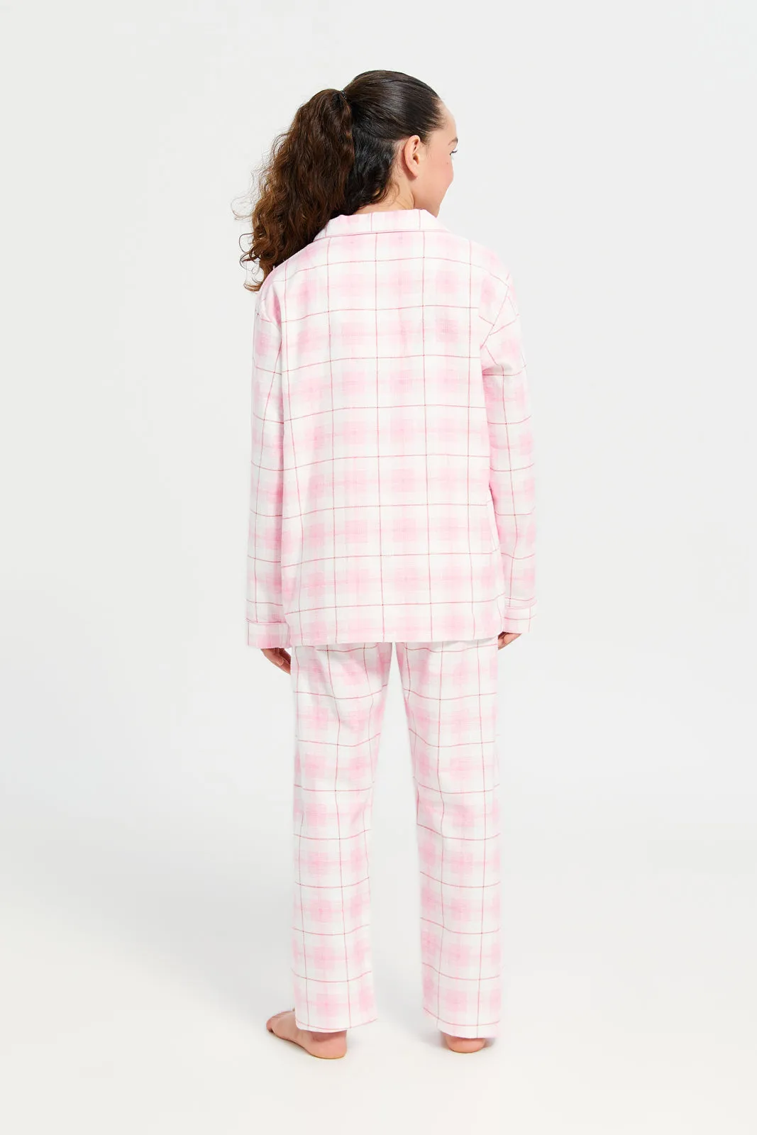 Senior Girls Pink And White Checkered Pyjama Set (2 Piece)