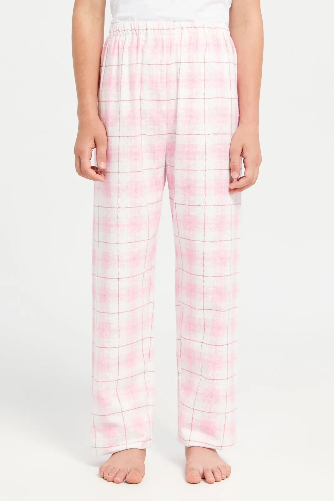 Senior Girls Pink And White Checkered Pyjama Set (2 Piece)