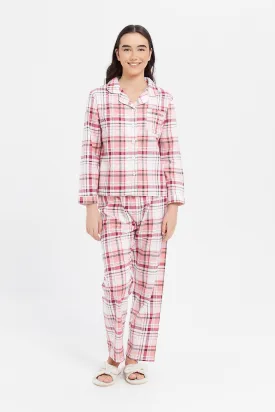 Senior Girls Pink And White Checkered Pyjama Set (2 Piece)