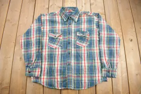 Vintage 1980s Jim "Catfish" Hunter Plaid Flannel Button Up Shirt