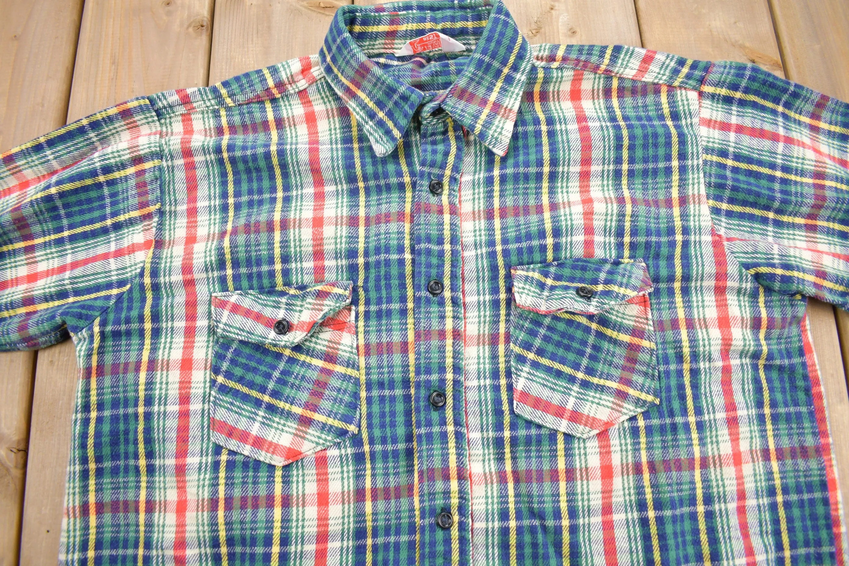 Vintage 1980s Jim "Catfish" Hunter Plaid Flannel Button Up Shirt