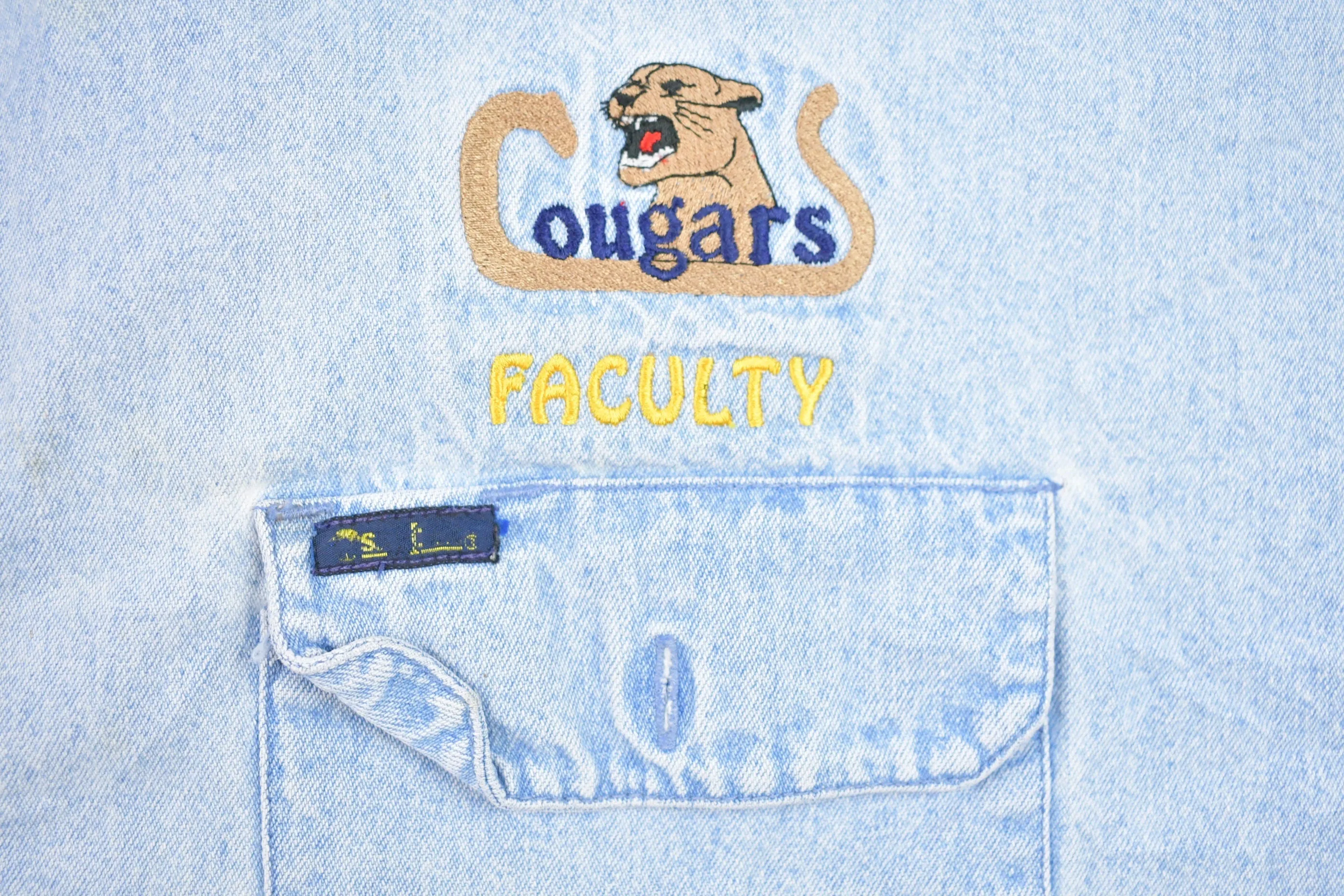 Vintage 1990s Cougars Faculty Denim Button Up Shirt