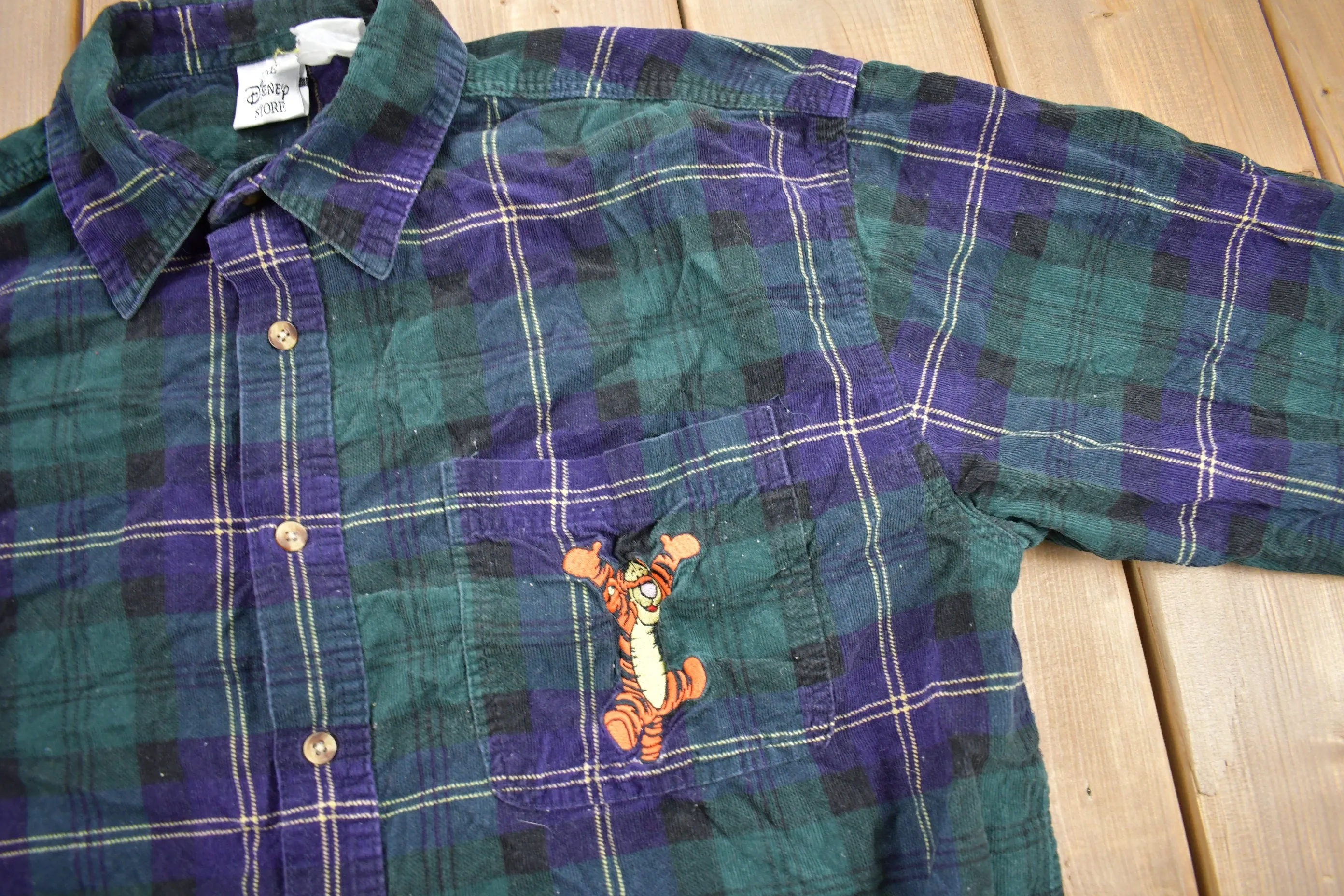 Vintage 1990s Disney Store Tigger Plaid Flannel Button Up Shirt