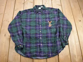 Vintage 1990s Disney Store Tigger Plaid Flannel Button Up Shirt