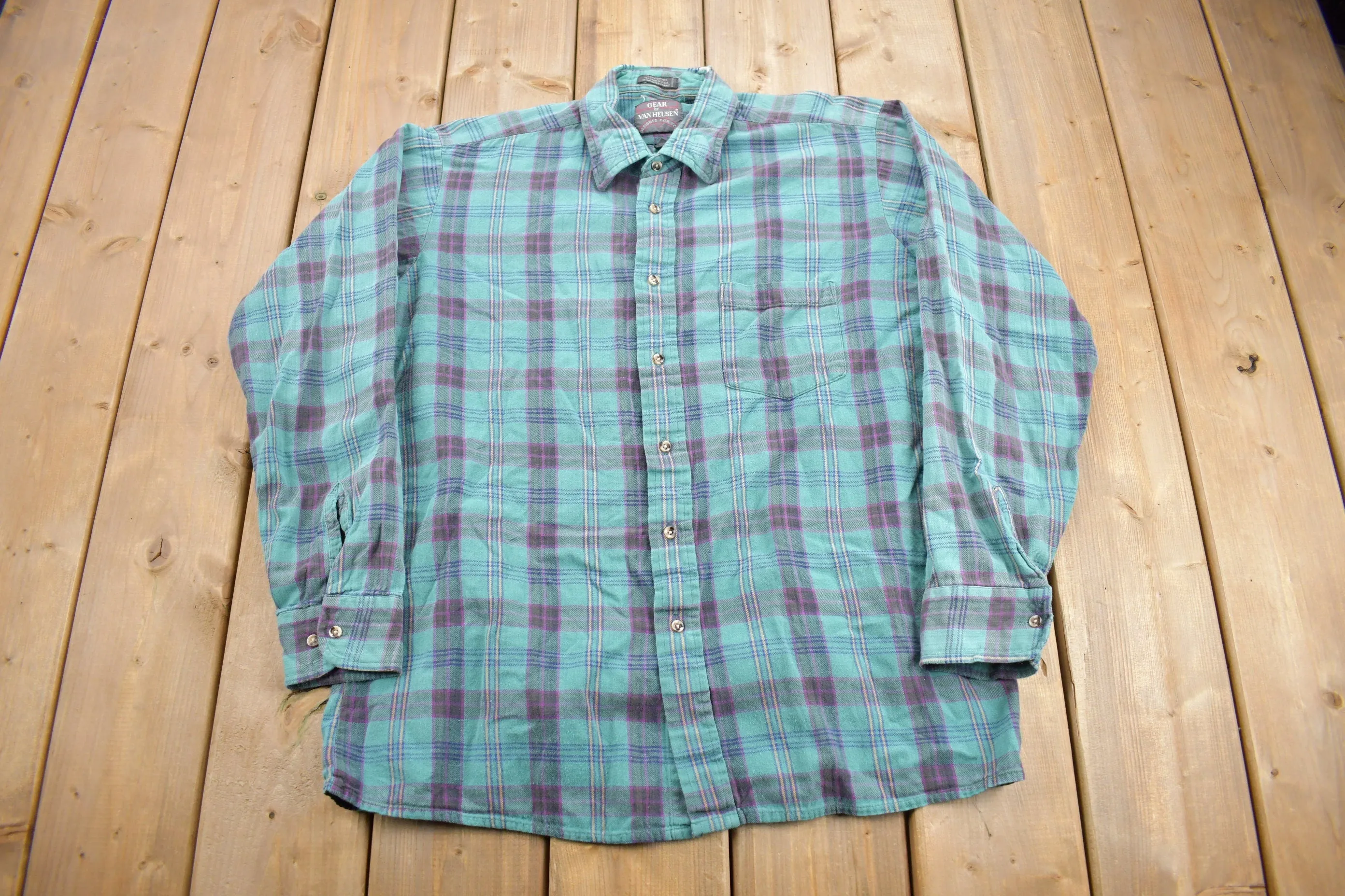 Vintage 1990s Gear By Van Heusen Plaid Flannel Button Up Shirt