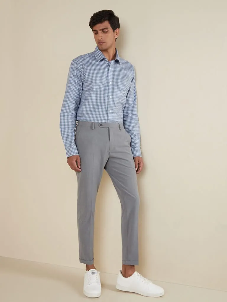 WES Formals  Blue Checkered Relaxed-Fit Shirt