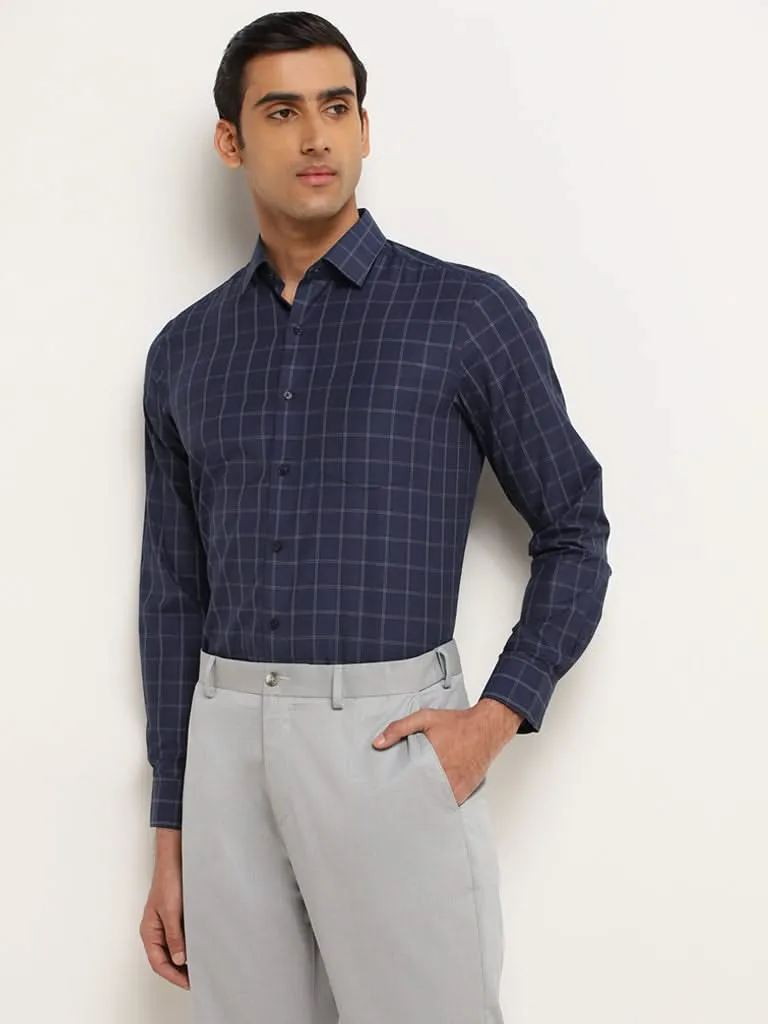 WES Formals Blue Slim Fit Shirt